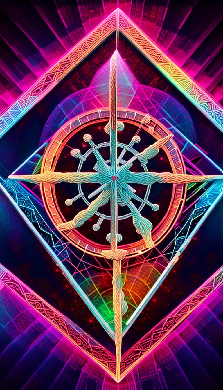 Vegvisir Symbol in Neon 3D Fractal Art