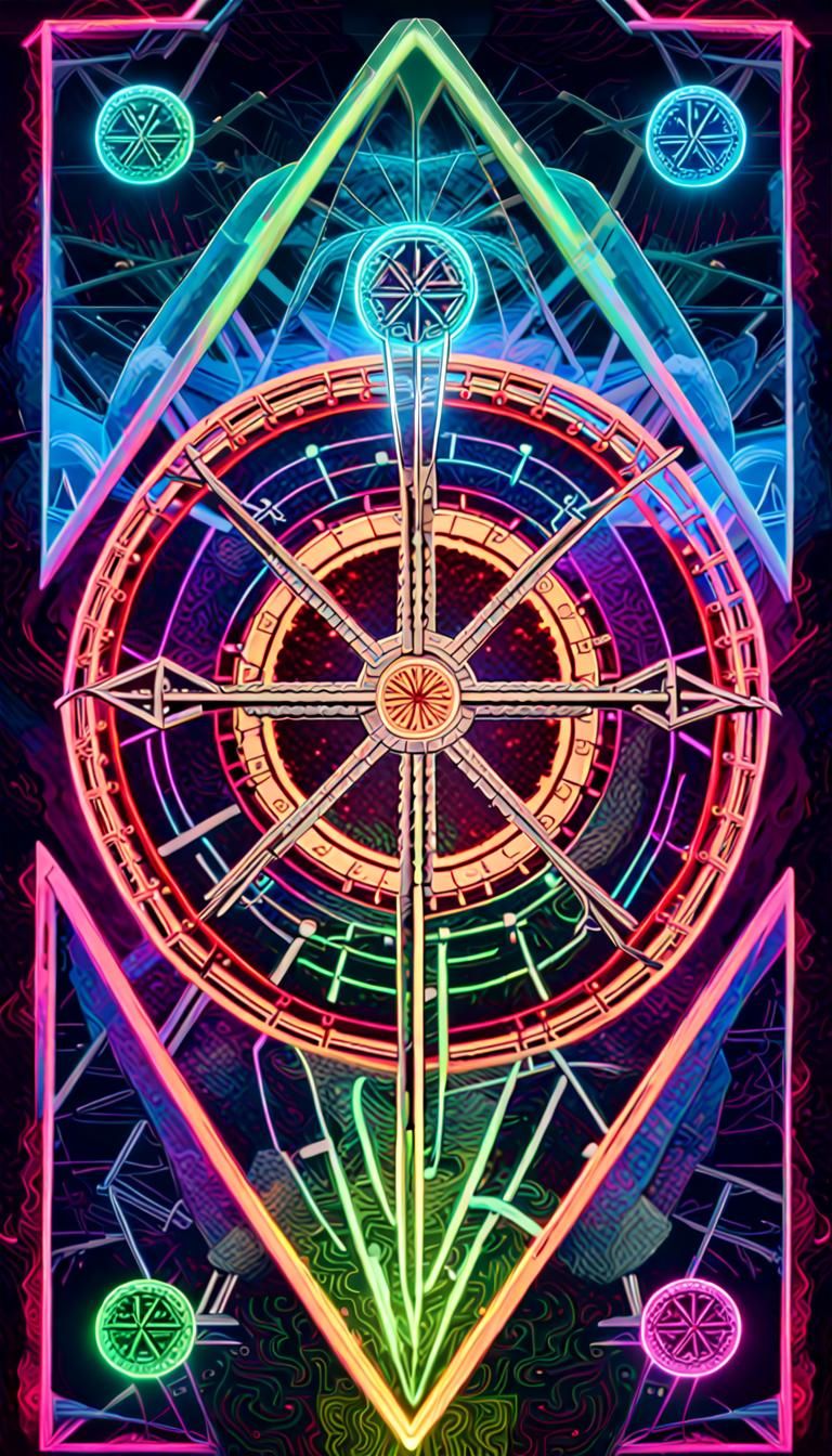 Vibrant VEGVISIR Symbol Evolved in Neon Maximalist Art