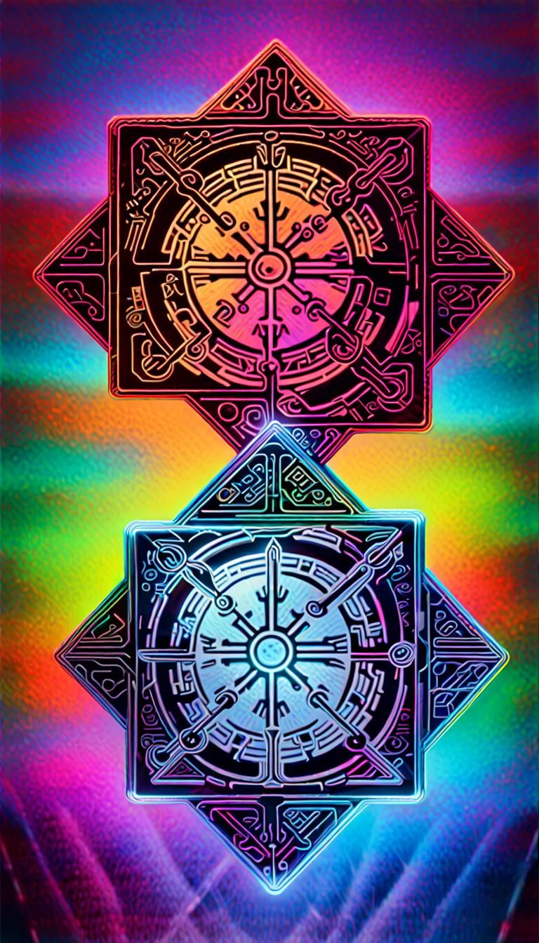 Vegvisir Symbol with Iceland Spar Crystal in 3D Neon