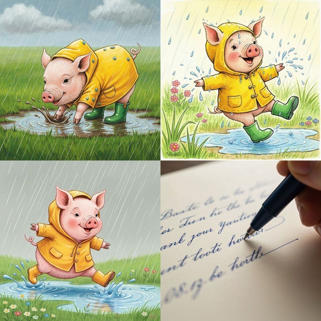 Rain Pig Splashing in Puddles