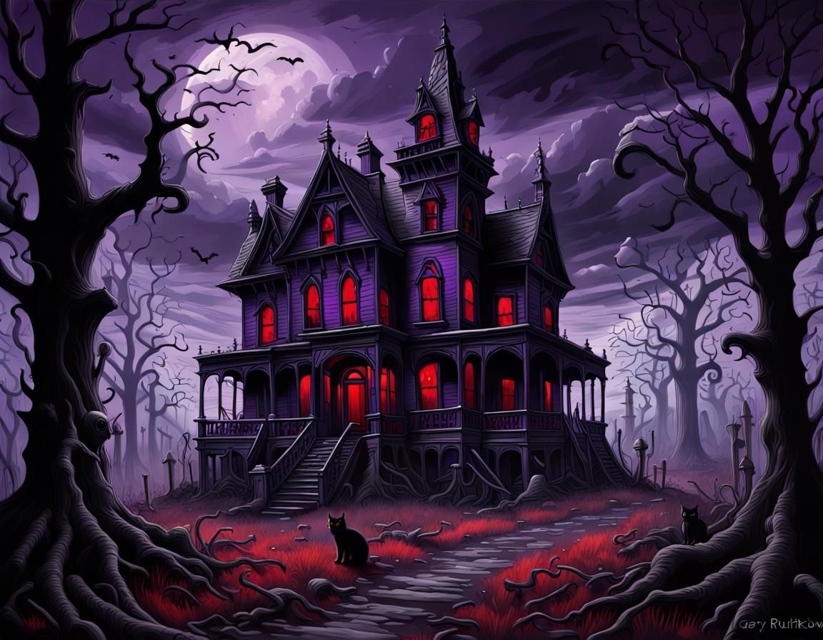 Spooky Gothic Haunted House on Stormy Night