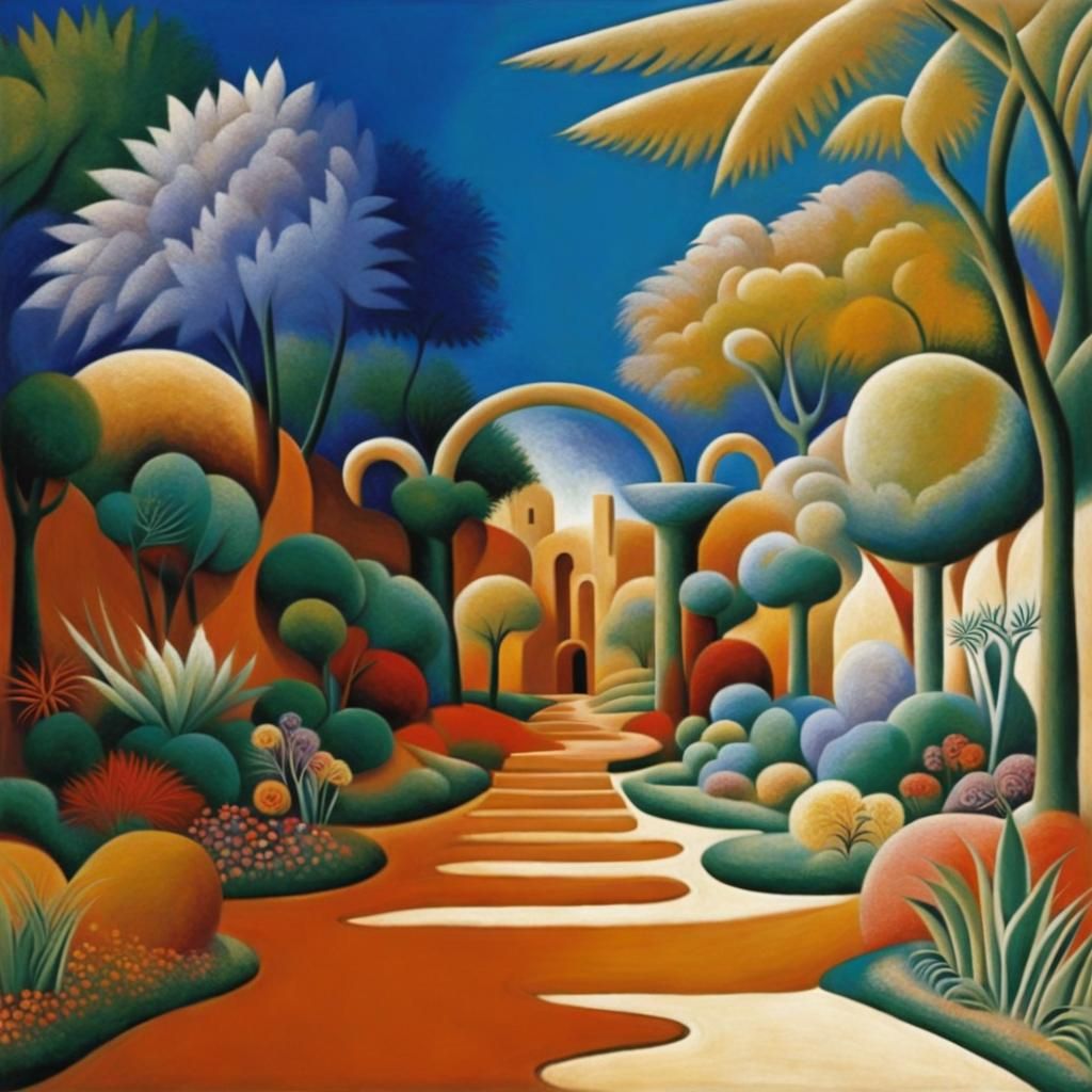 Garden of Eden Geometric Relief in Cubist Style