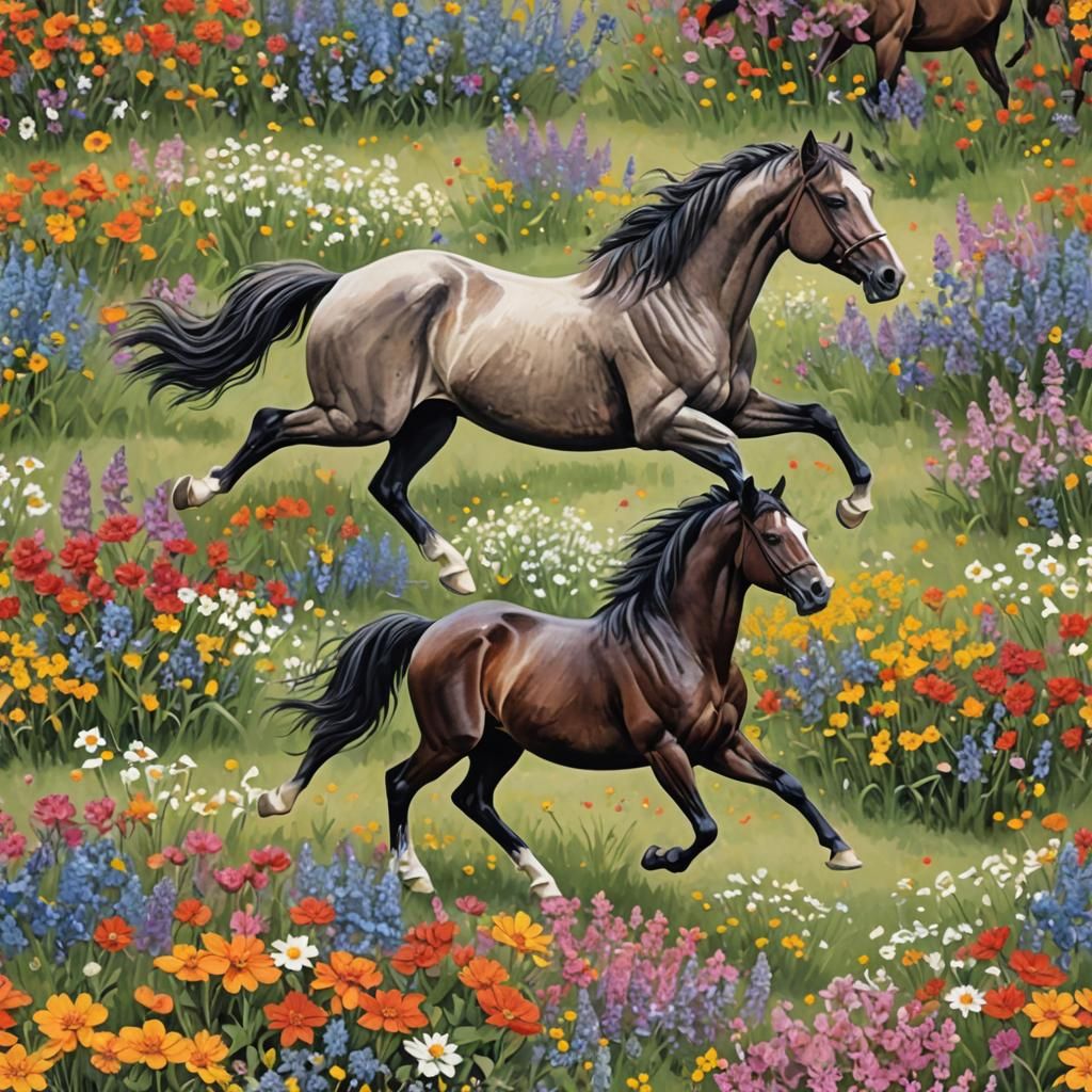 Equestrian Journey Through Blossoms