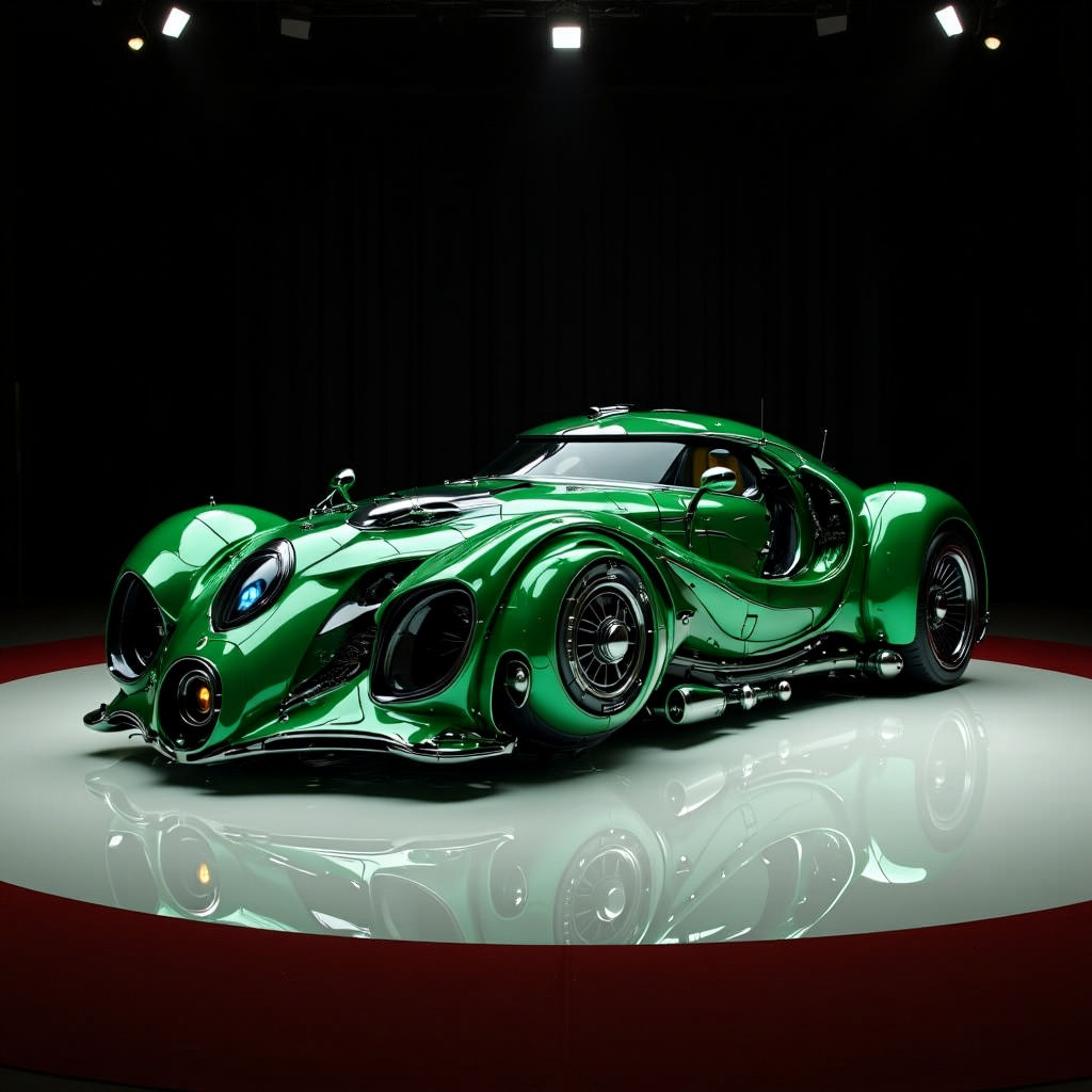 Futuristic Green Sedan in Retrofuturistic Style