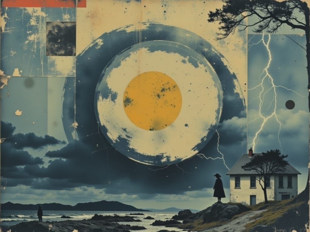 Abstract Storm with Lightning and Golden Shimmer