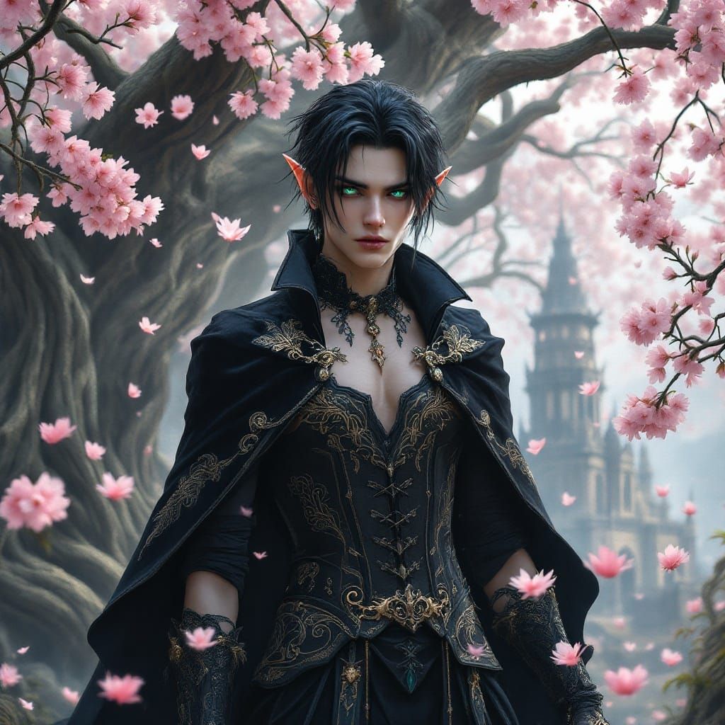 Ethereal Elf Noble in Whimsical Spring Wonderland