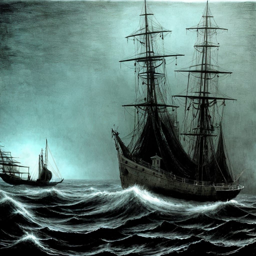 Ghostly Ship in Midnight Darkness