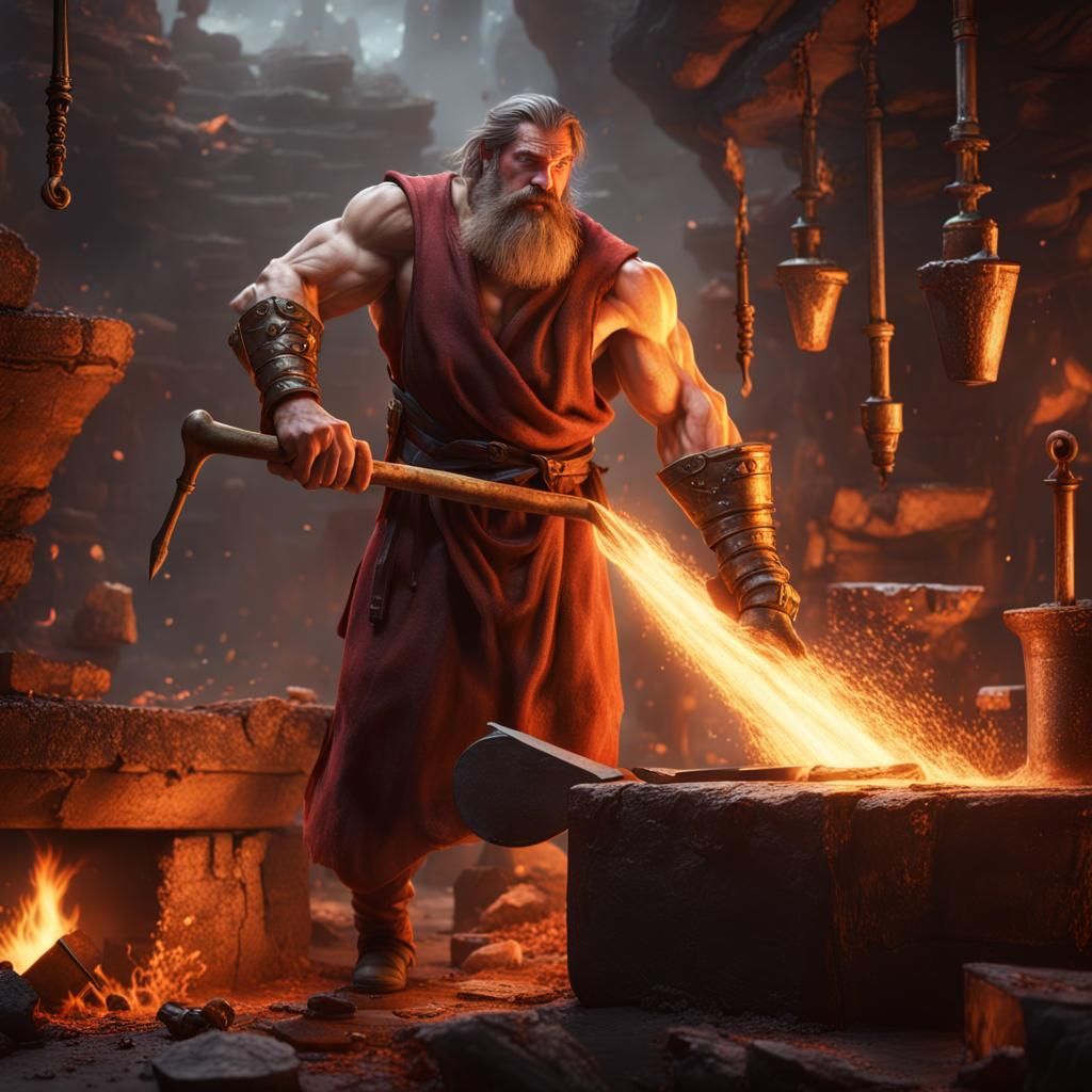 Hephaestus at the Forge: Detailed Matte Painting