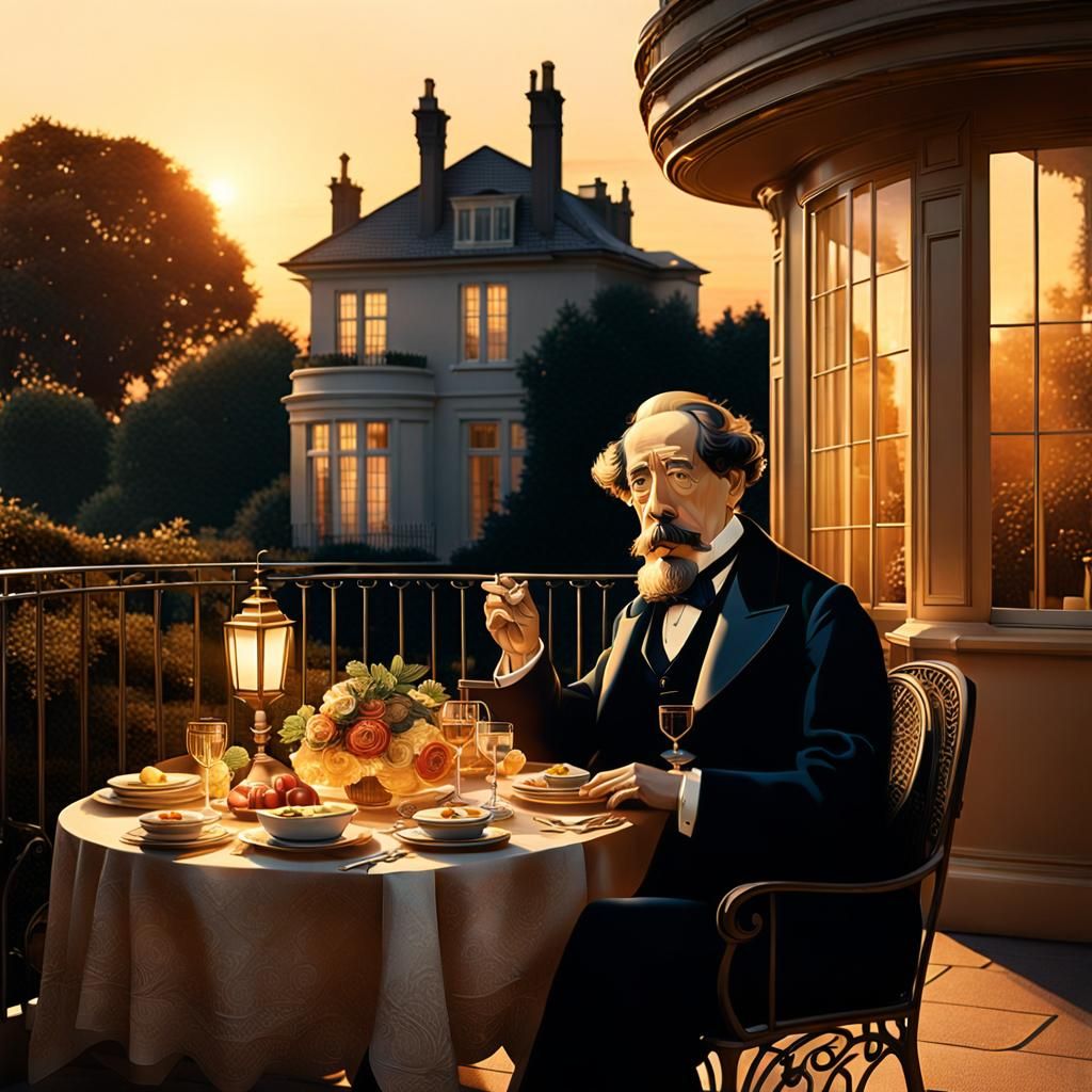 Charles Dickens Dining Al Fresco in Art Deco Style