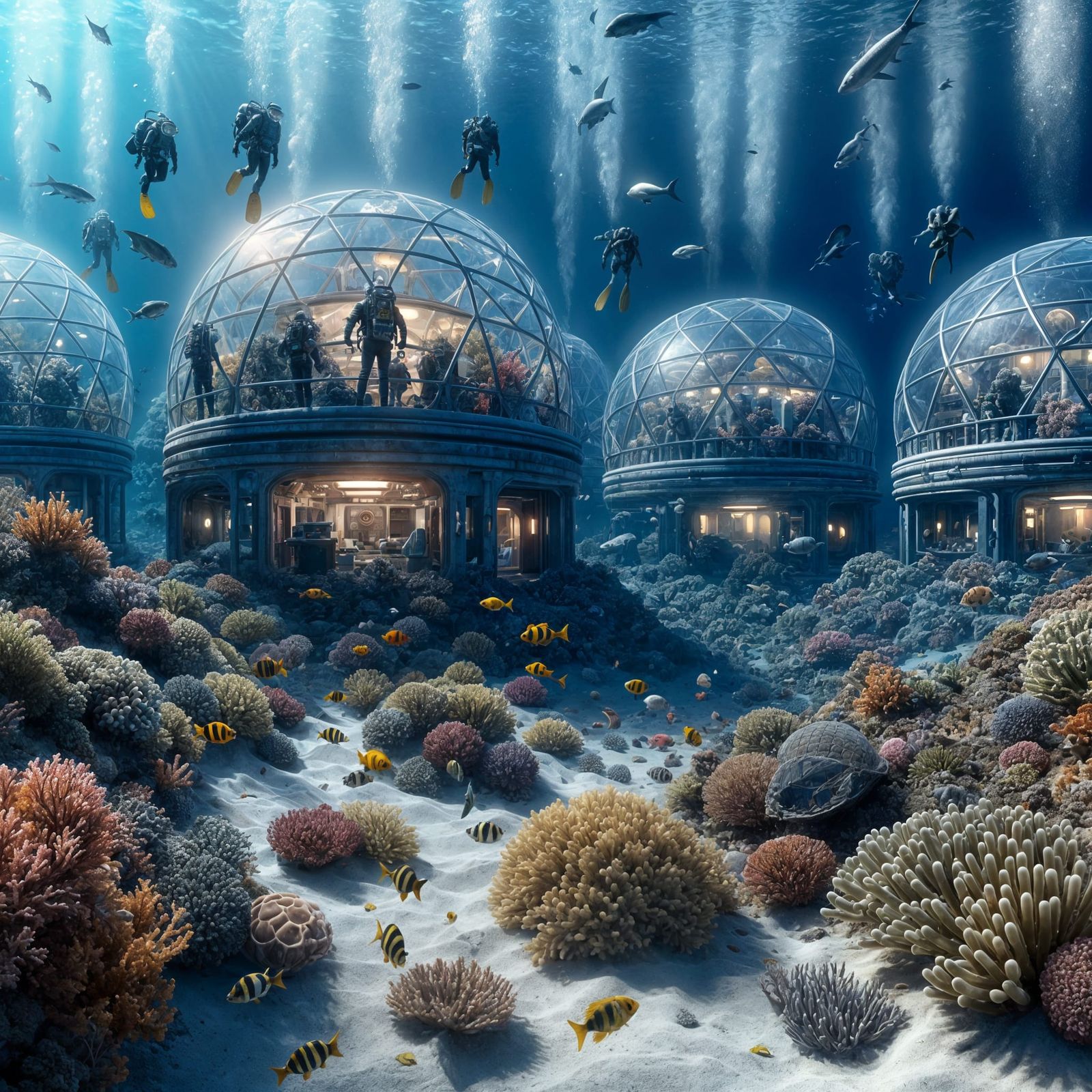 Underwater Research Colony Teeming with Marine Life