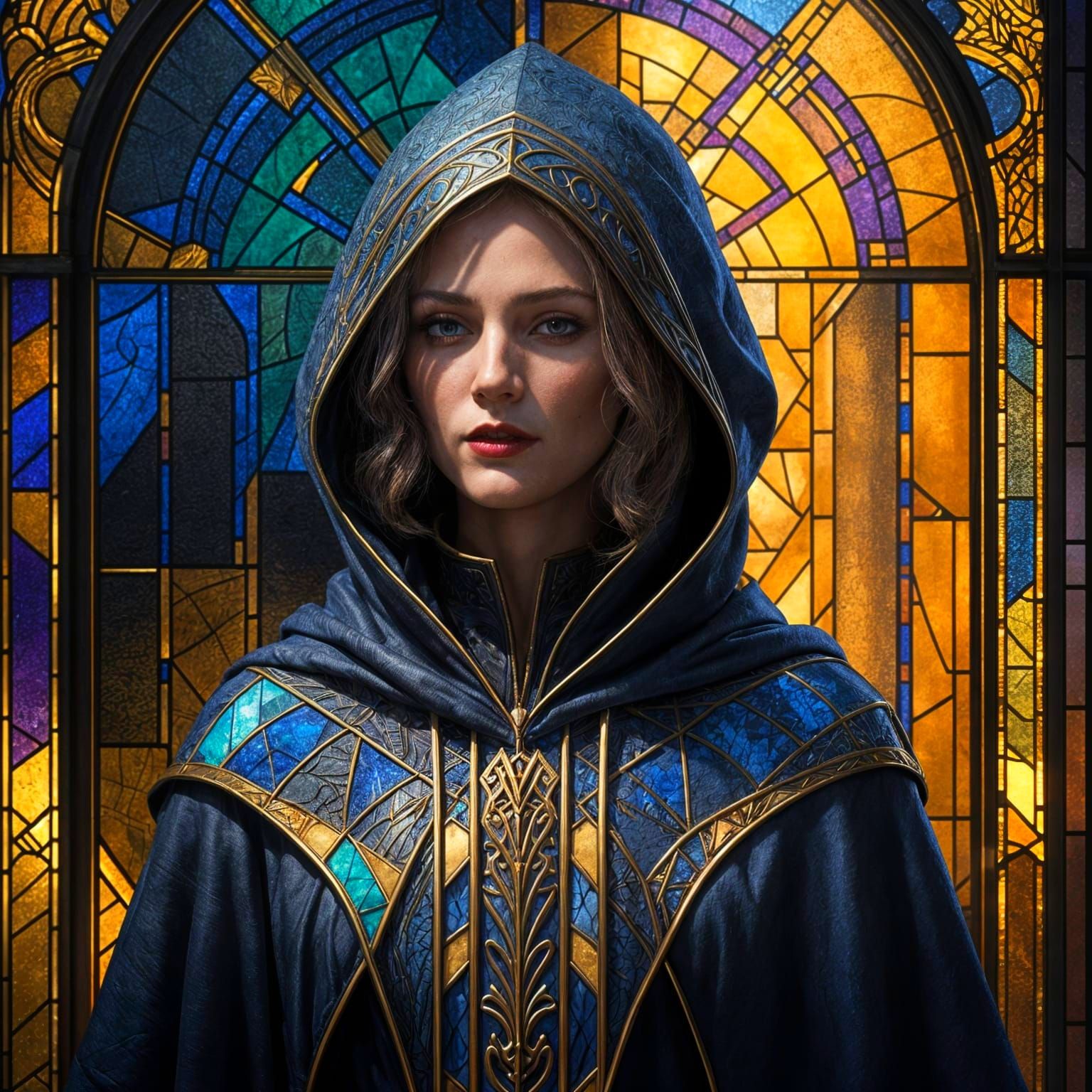 Art Deco Assassin in Stained Glass Frame