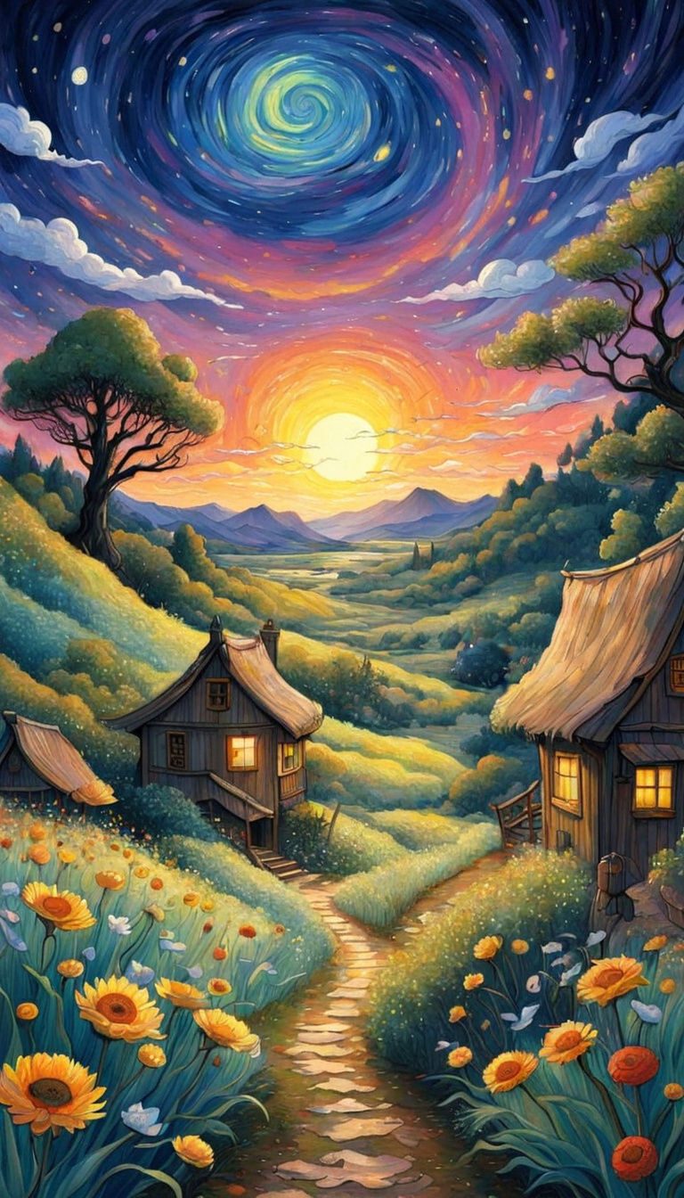 Whimsical Sci-Fi Fairytale Illustration in Ghibli Style