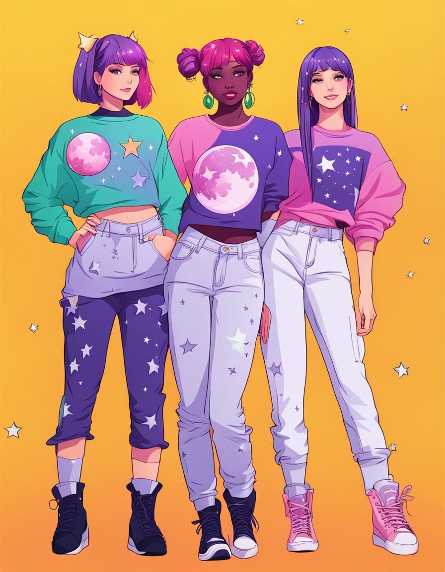 Colorful Haired Teenager with Stars and Moons