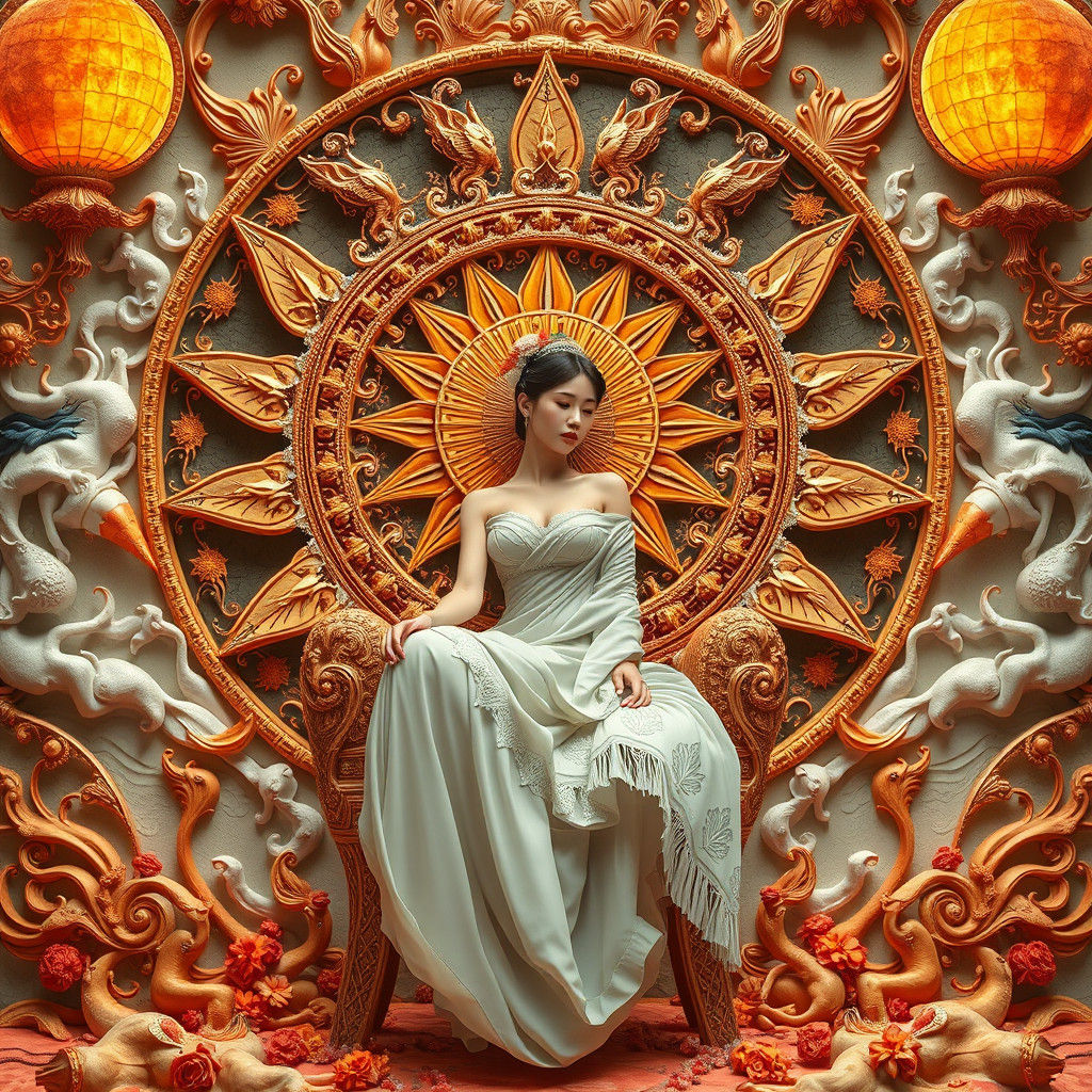 Woman in Surreal Sun and Moon Chair