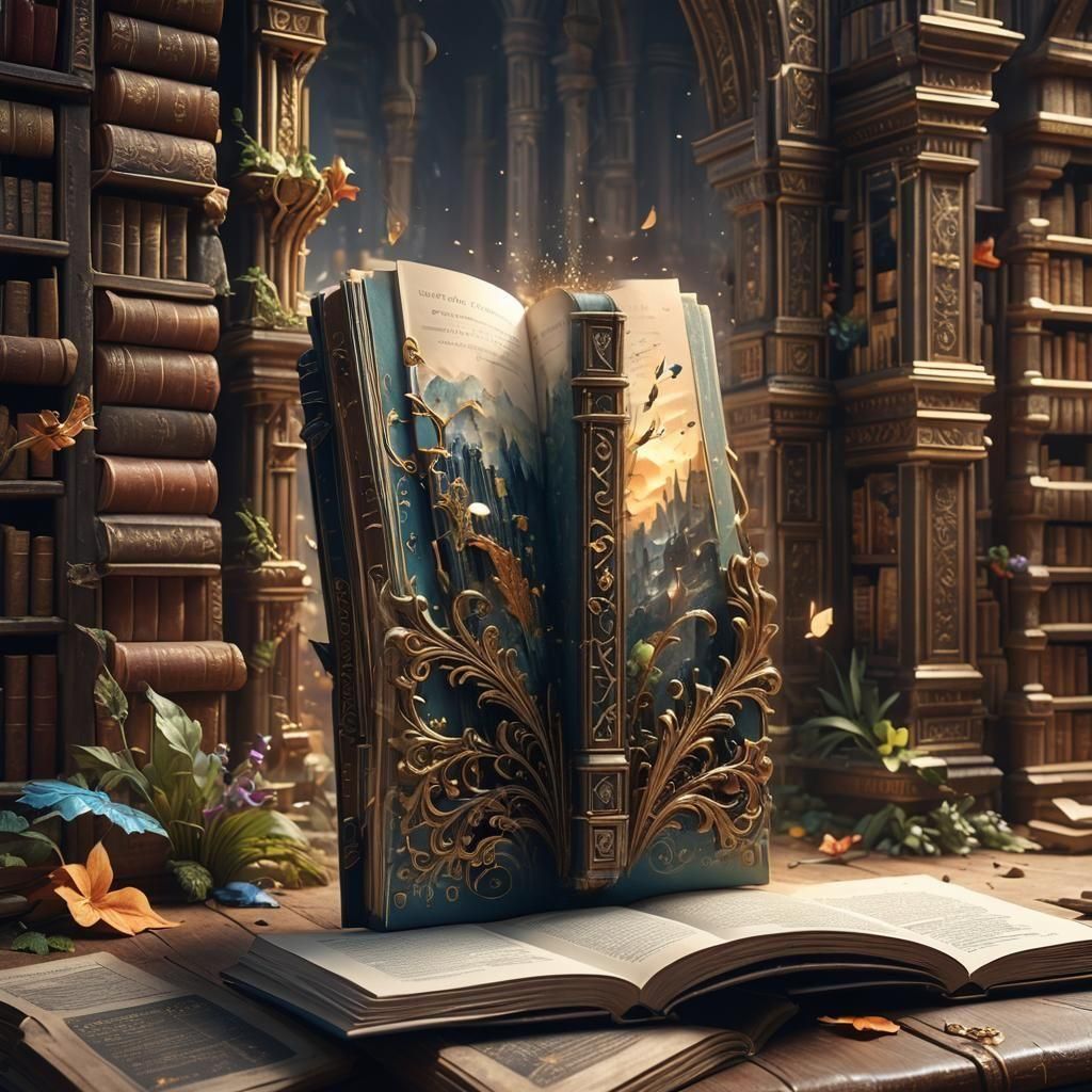 Fantastical Book with Fanned Pages in Digital Art