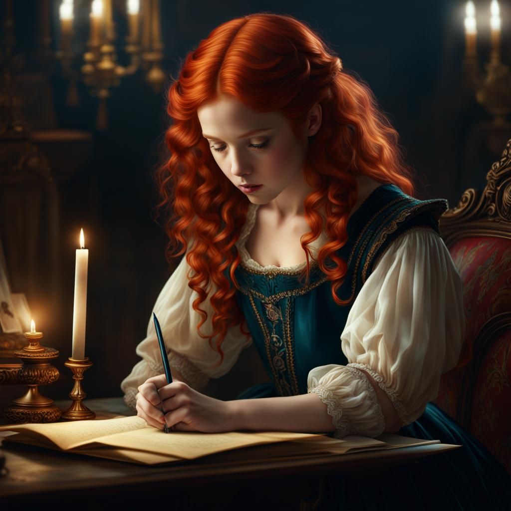 Redheaded Girl Writes Letter: Digital Matte Painting
