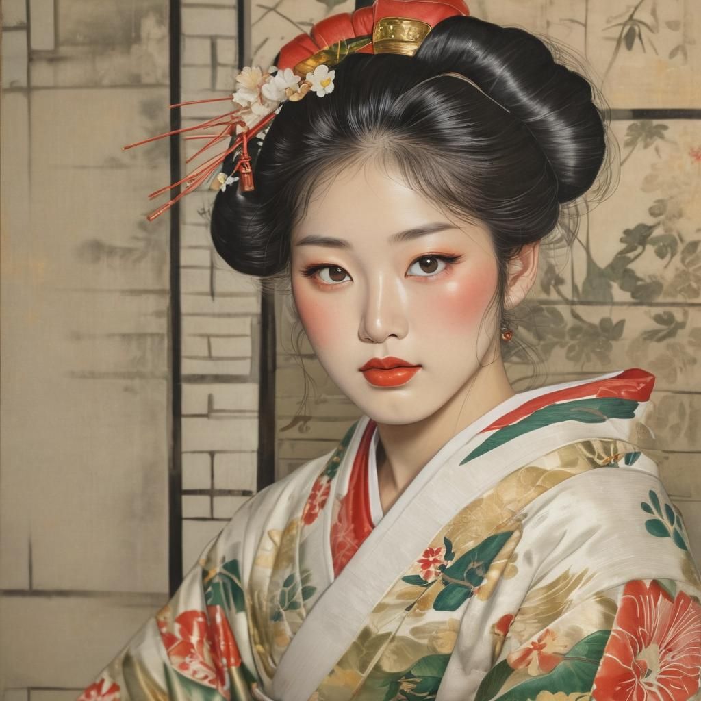 Japanese Woman in Kimono, Ukiyo-e Style