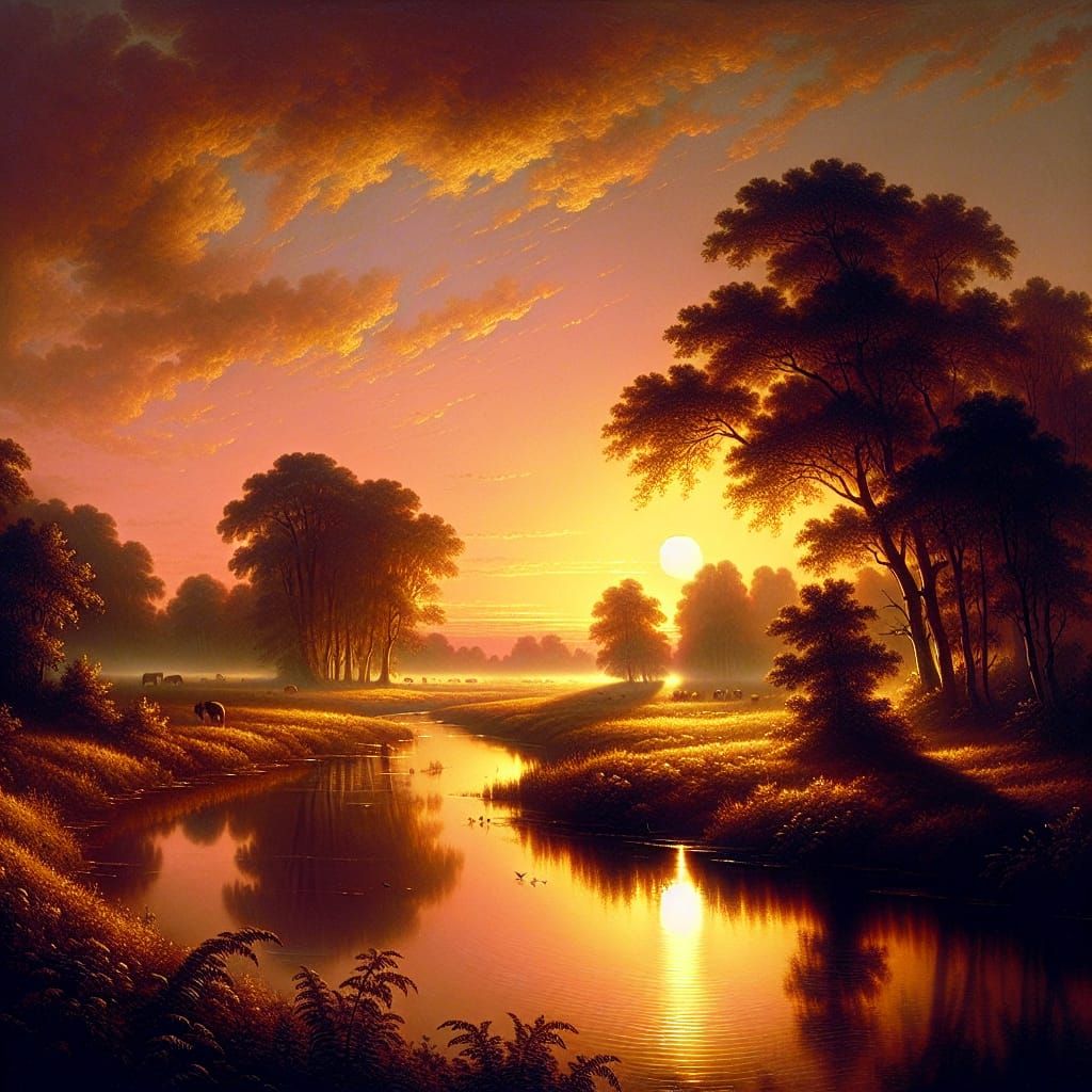 Golden Dusk River: A Serene Landscape