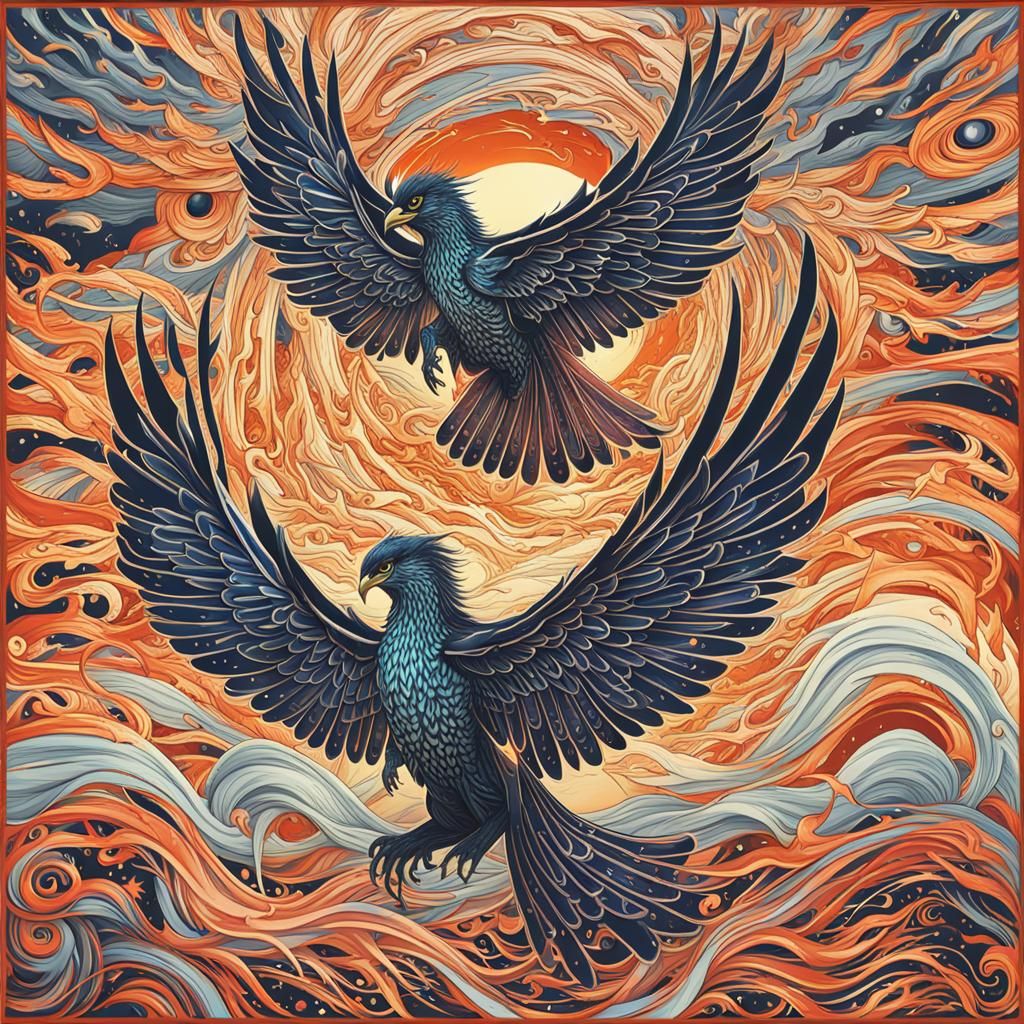 Stylized Phoenix Illustration: Rebirth in Vivid Color