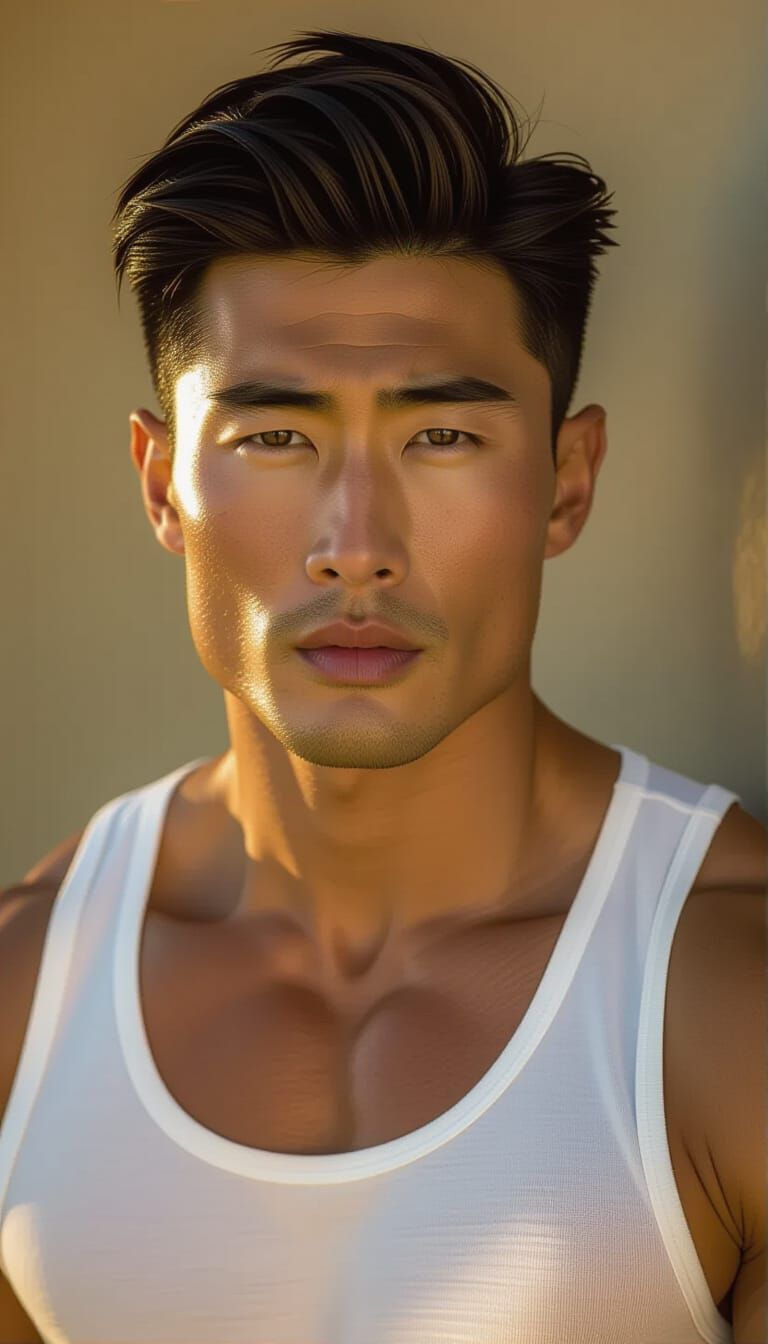 Muscular Man Bathed in Golden Hour Light