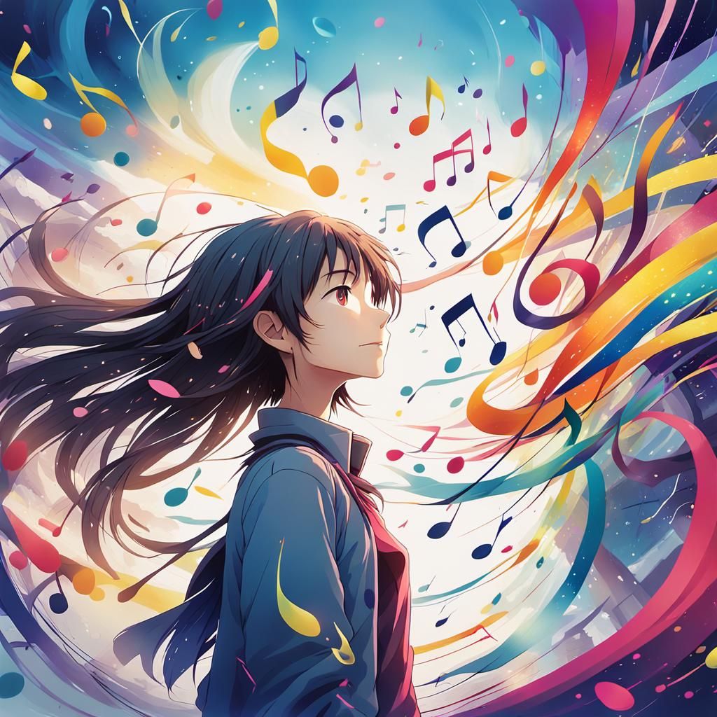 Vibrant Abstract Music Concept Art in Anime Style