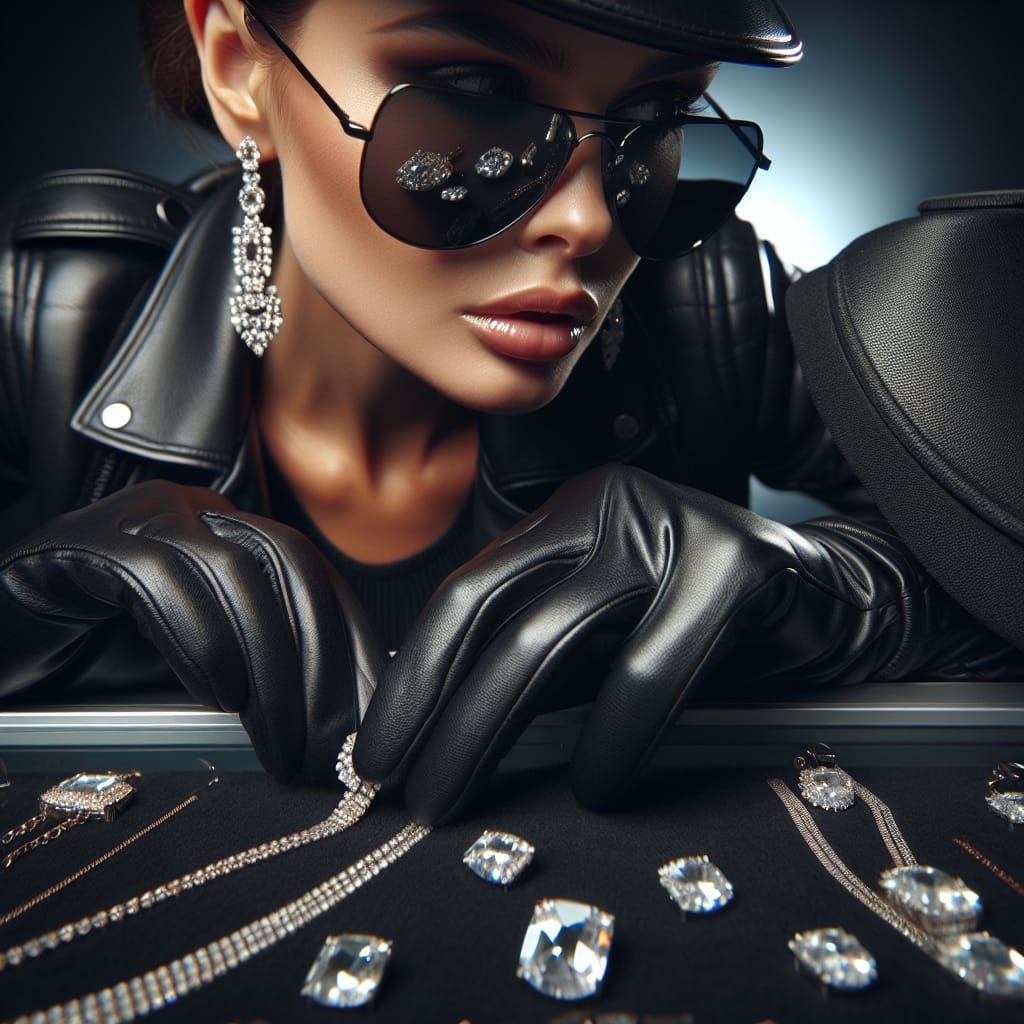 Woman Stealing Diamonds: Close-Up Portrait in Studio Lightin...