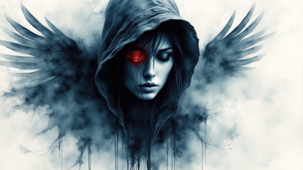 Mysterious Crow in Pencil, Ink, and Watercolour