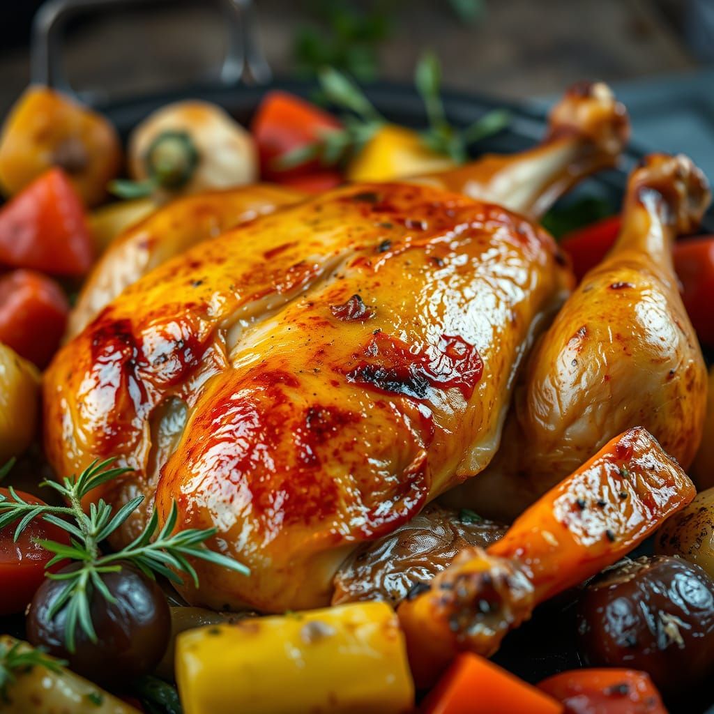 Roasted Chicken with Vegetables in Rustic Style