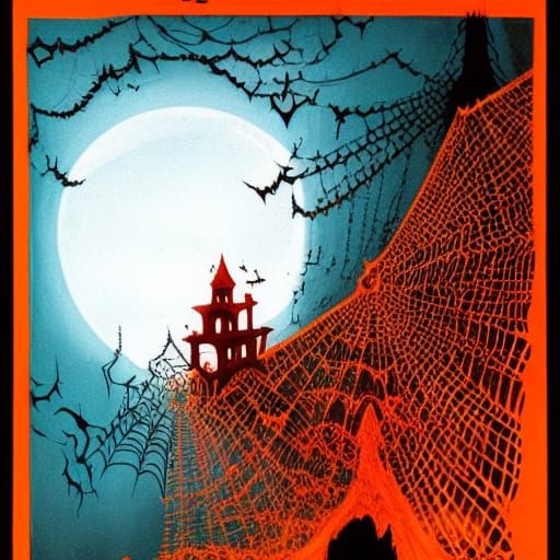 Halloween Spiderweb Mountains with Spiral Moon Glitch