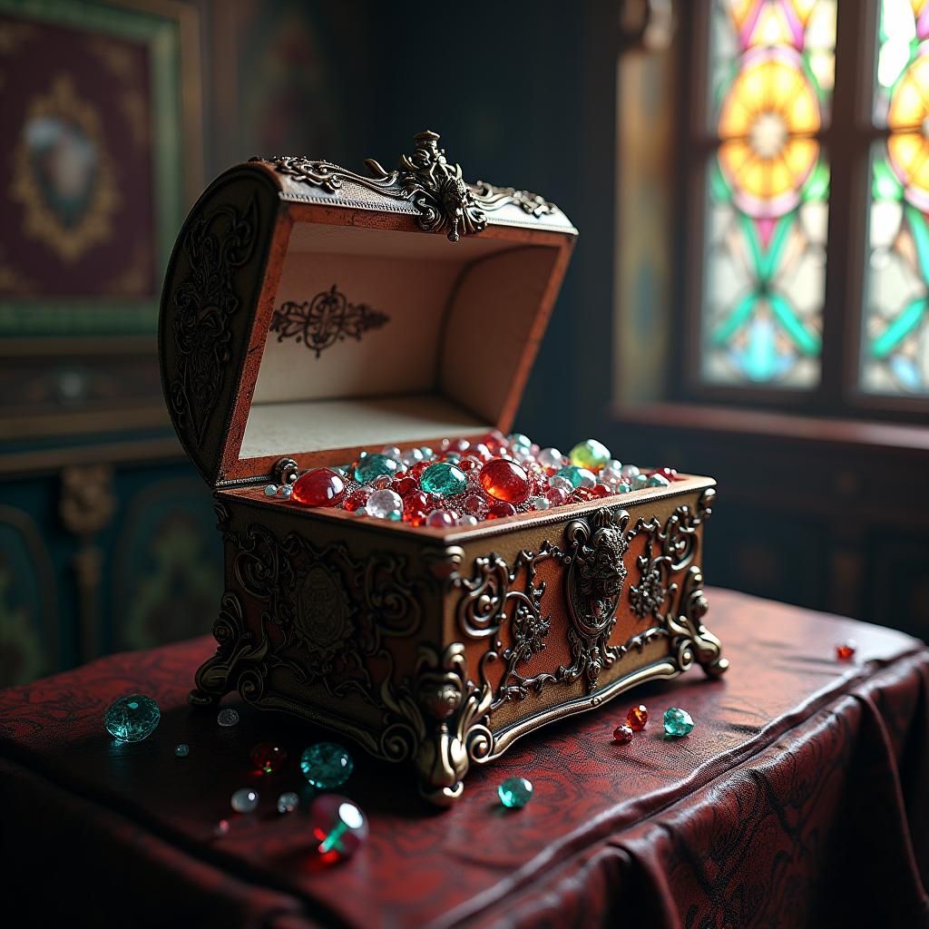 Ornate Steampunk Jewelry Chest in Victorian Room