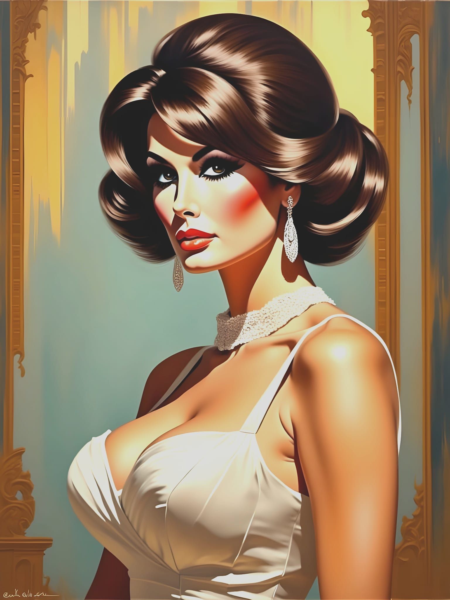 Abstract Portrait of Raquel Welch in Satin Dress