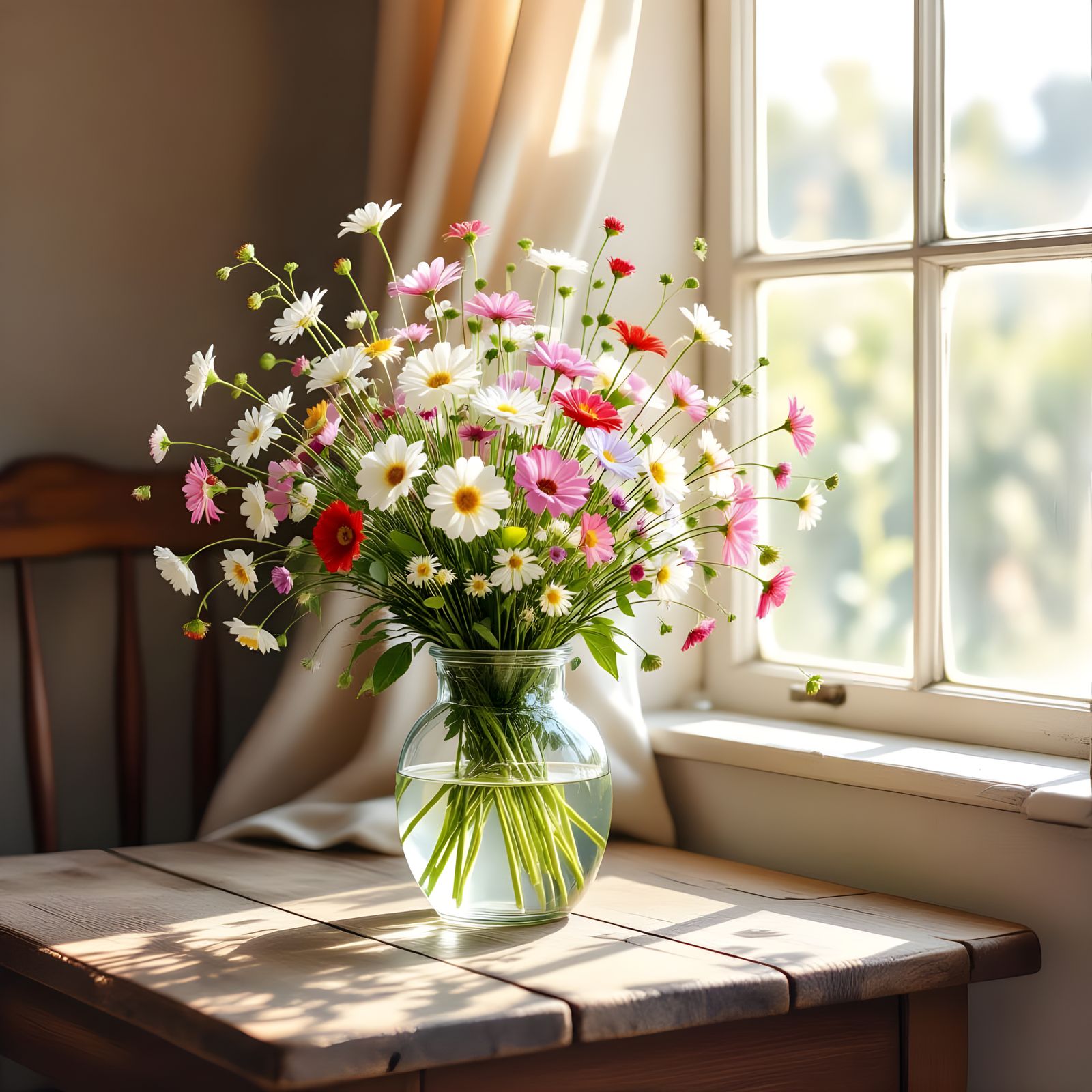 Watercolor Wildflower Bouquet in Glass Vase