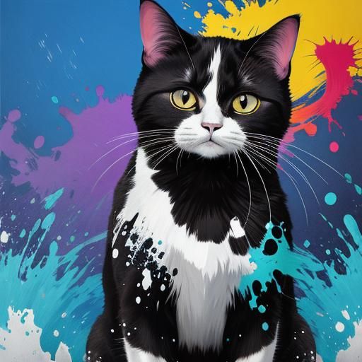 Colorful Paint Splash Art of a Cat