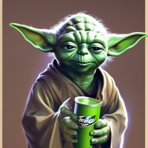 Yoda drinking mountain dew