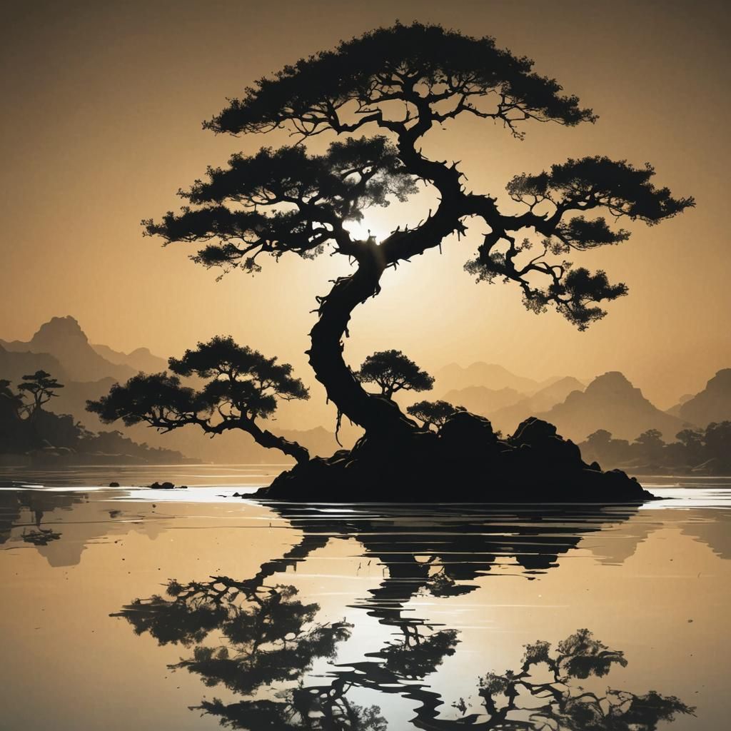 Tree, Island, Sunset