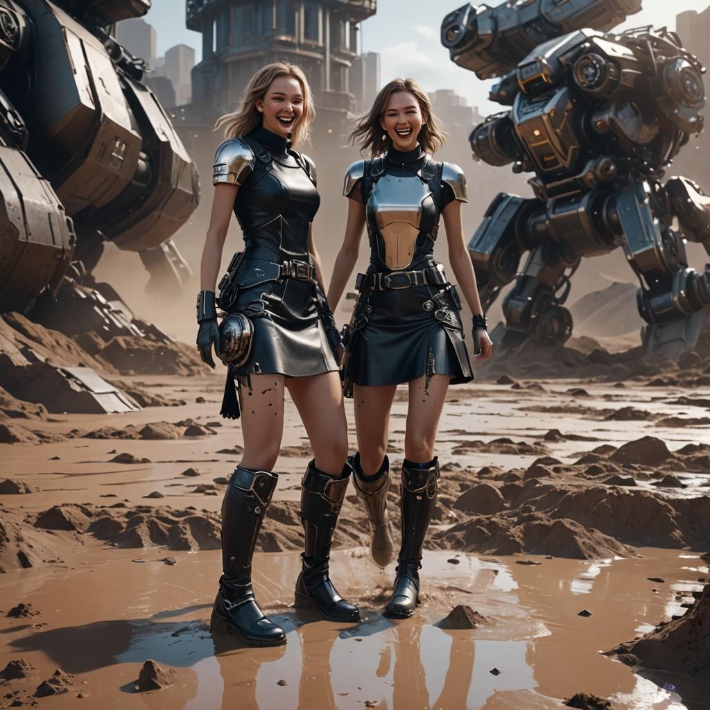 Girl Sinking in Quicksand: Futuristic Sci-Fi Scene