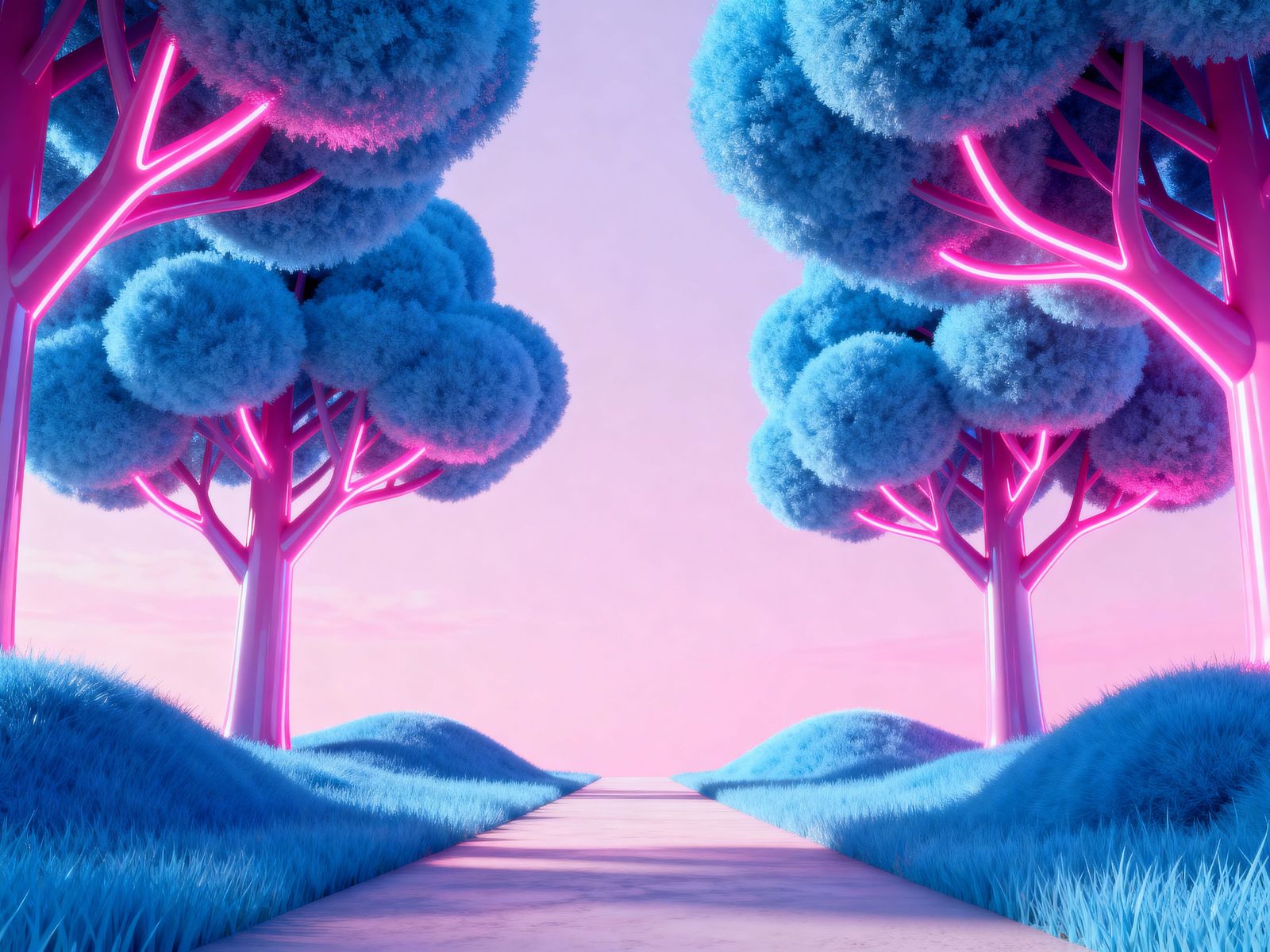 Surreal Neon Path Through Dreamlike Landscape