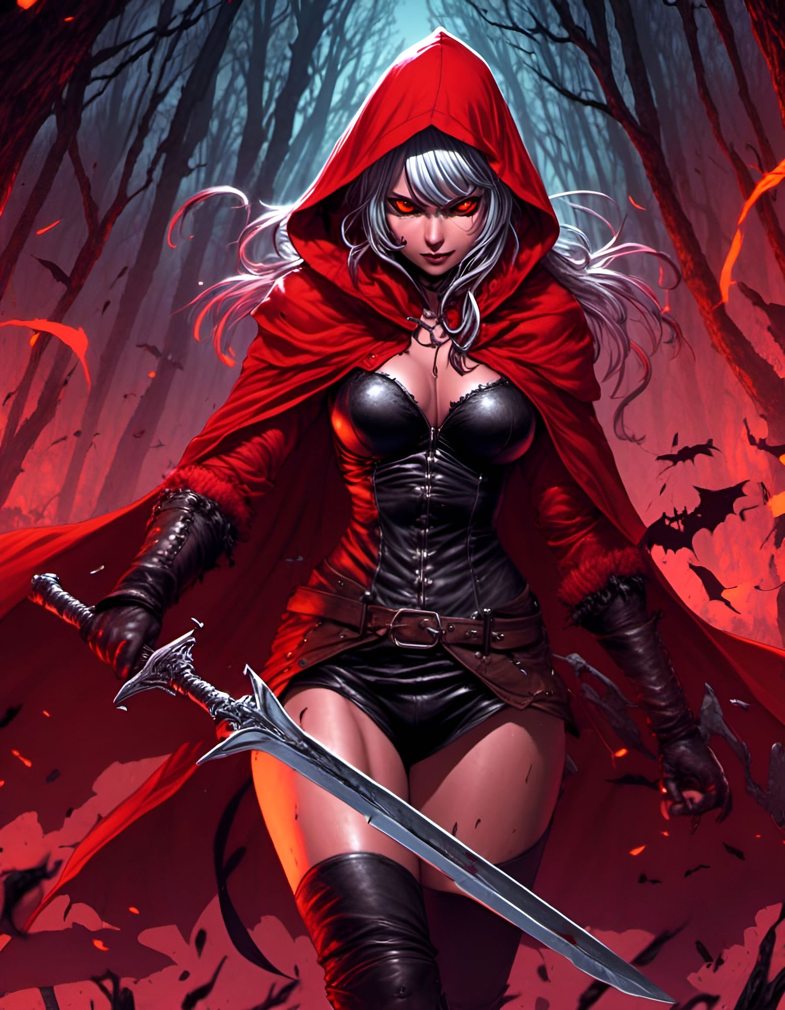 Red Riding Hood with Sword in Anime CG Art