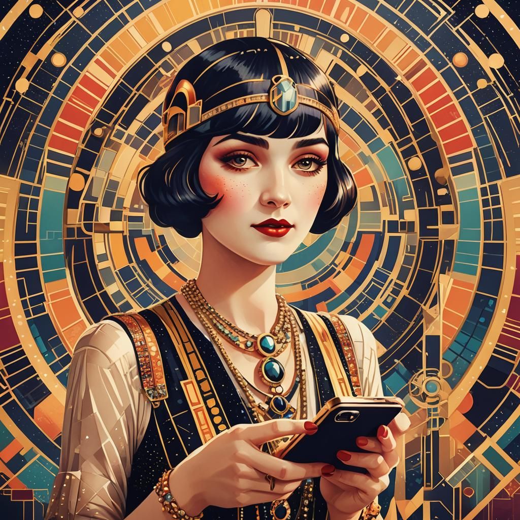 Flapper Girl iPhone Ad in 1920s Art Deco Style