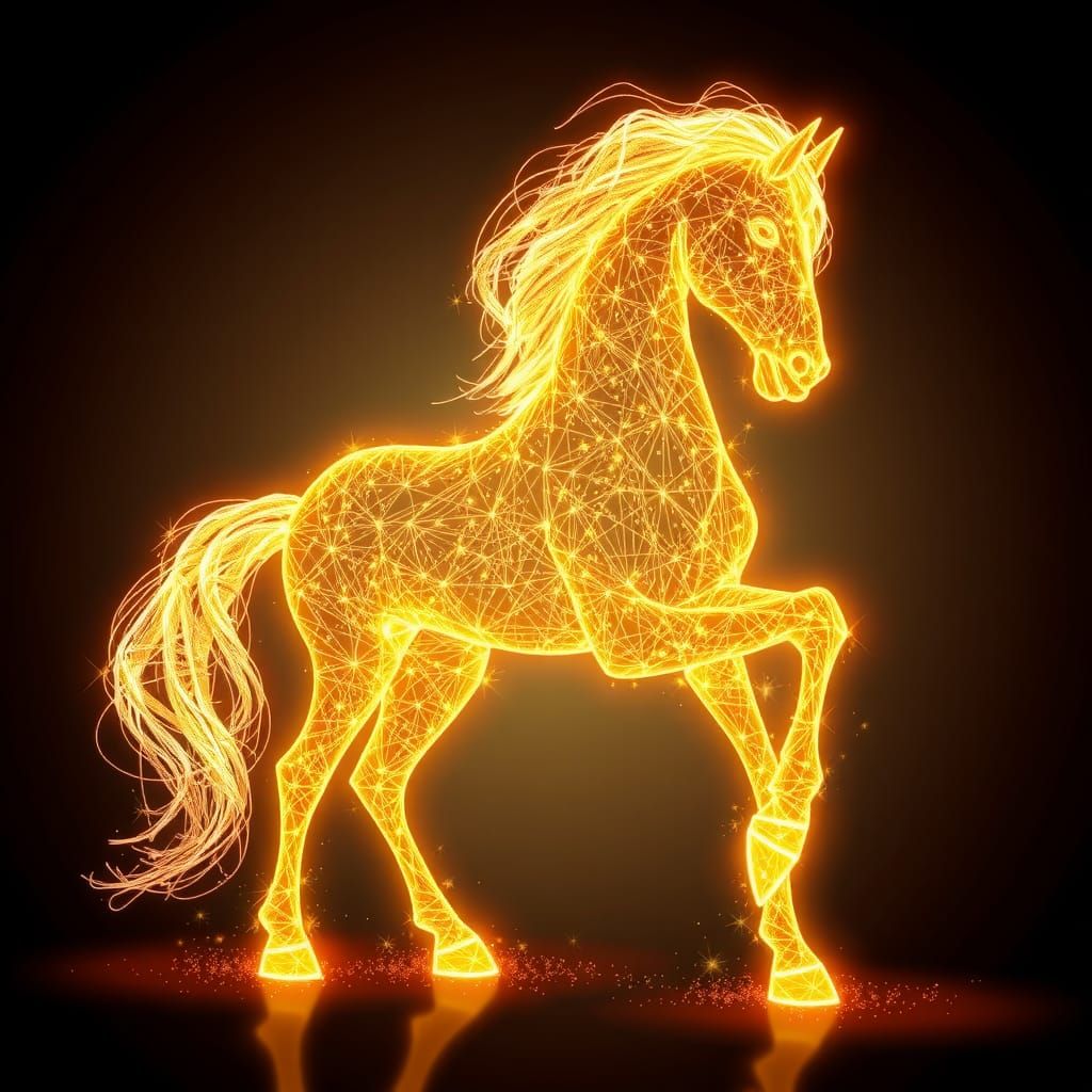 Glow Horse Contour Drawing in Digital Art