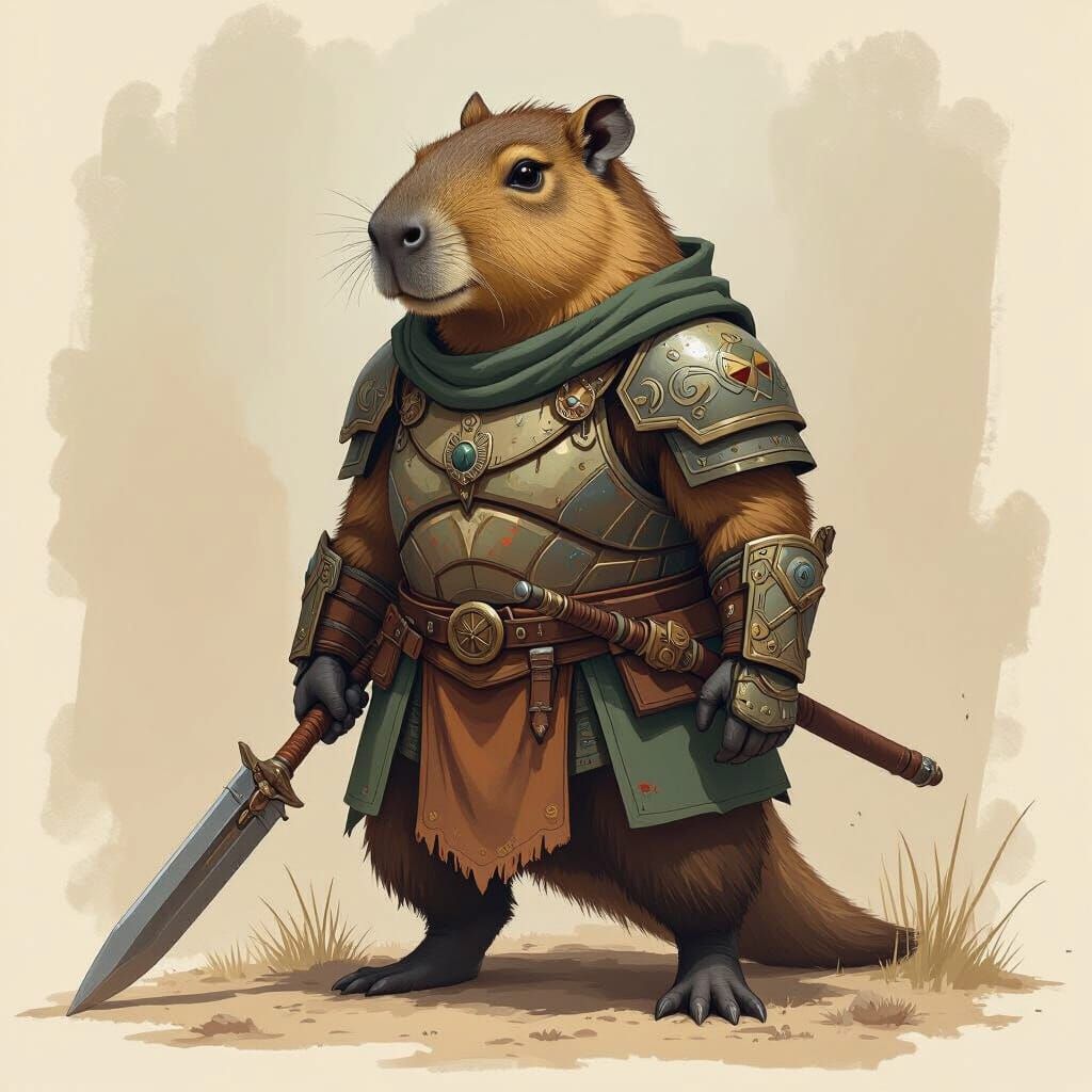 Armored Capybara Warrior in Digital Painting Style