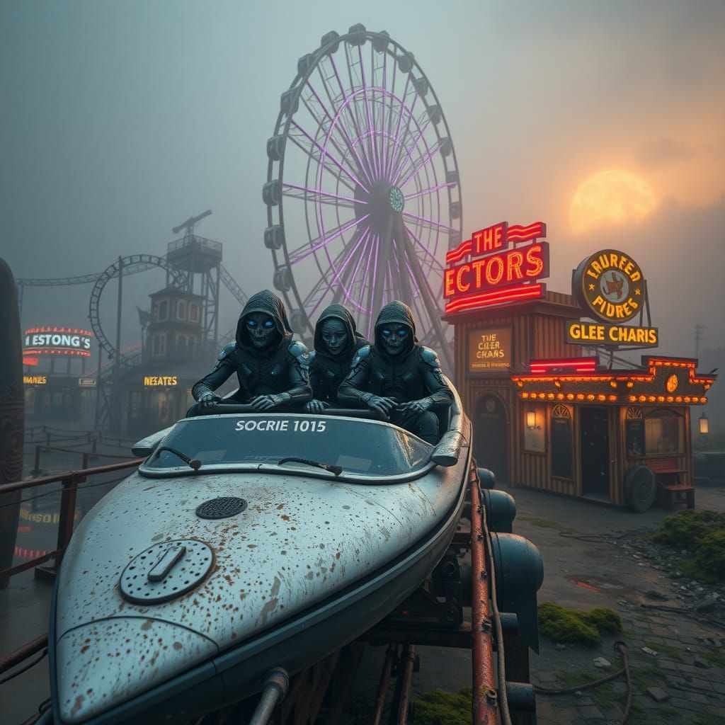 Cyborg Kids on a Rollercoaster in Gothic Park