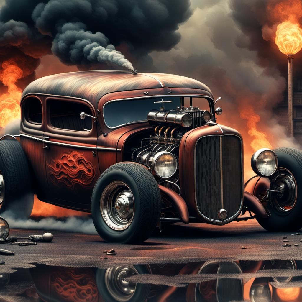 1950s Hot Rod Death Car in Art Nouveau Style