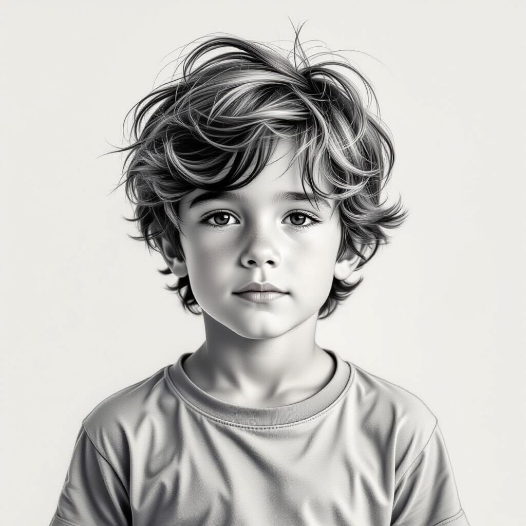 Detailed Pencil Sketch of a Boy