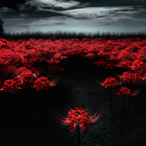 Red Spider Lilies Field Under Black Sky