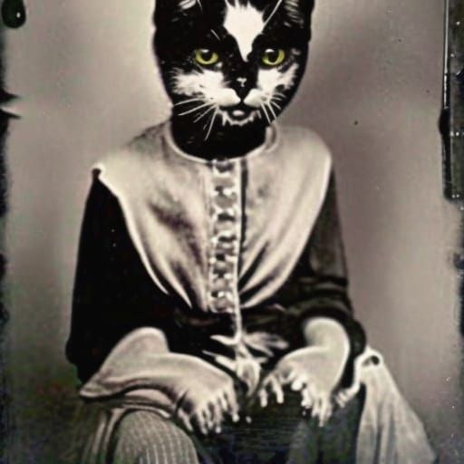 Creepy Vintage Cat with Scratched Face