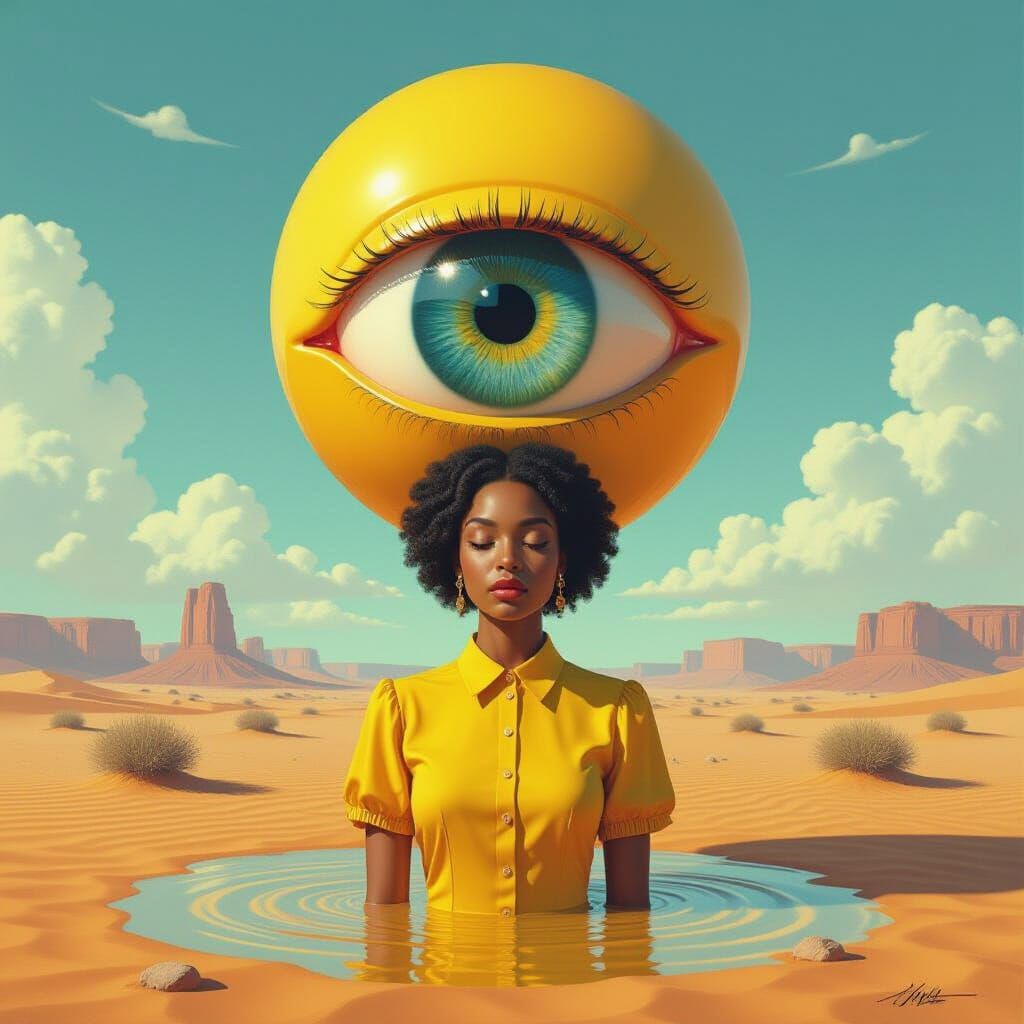 Surreal Desert Woman with Eyeball Head