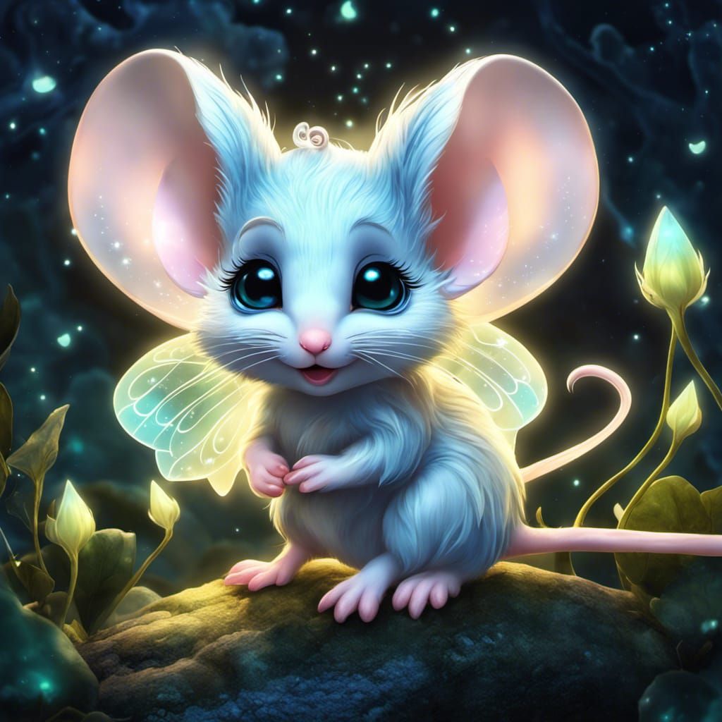 Magical Elf Fairy Chibi Mouse with Iridescent Wings