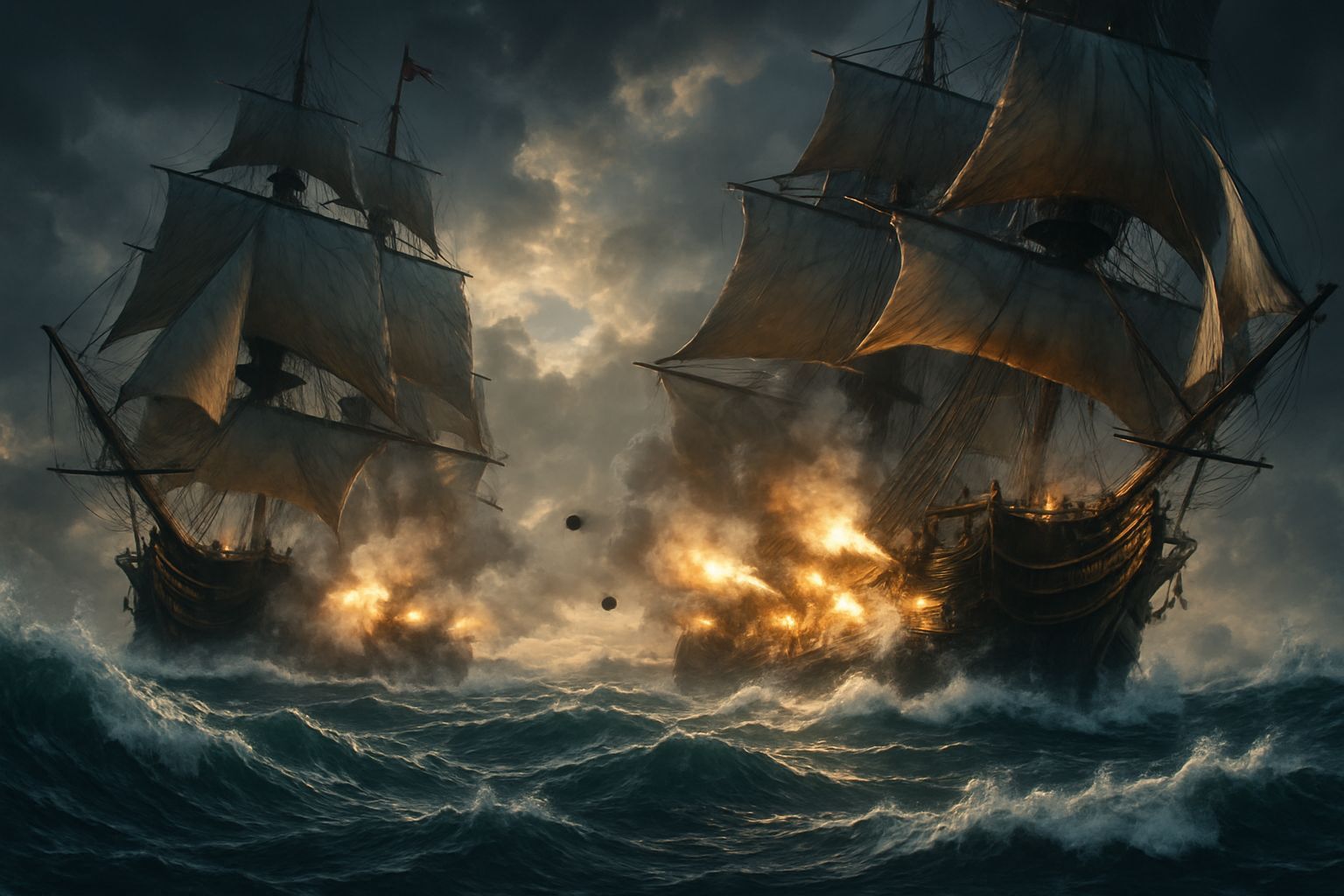 Galleons Clash on a Stormy High Fantasy Ocean