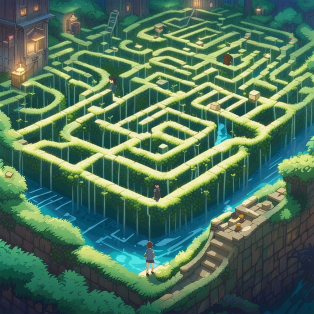 Anime Maze Art in Studio Ghibli Style